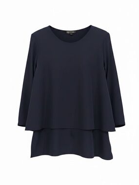 DG2 by Diane Gilman Navy Layered Long-Sleeve Tunic Top